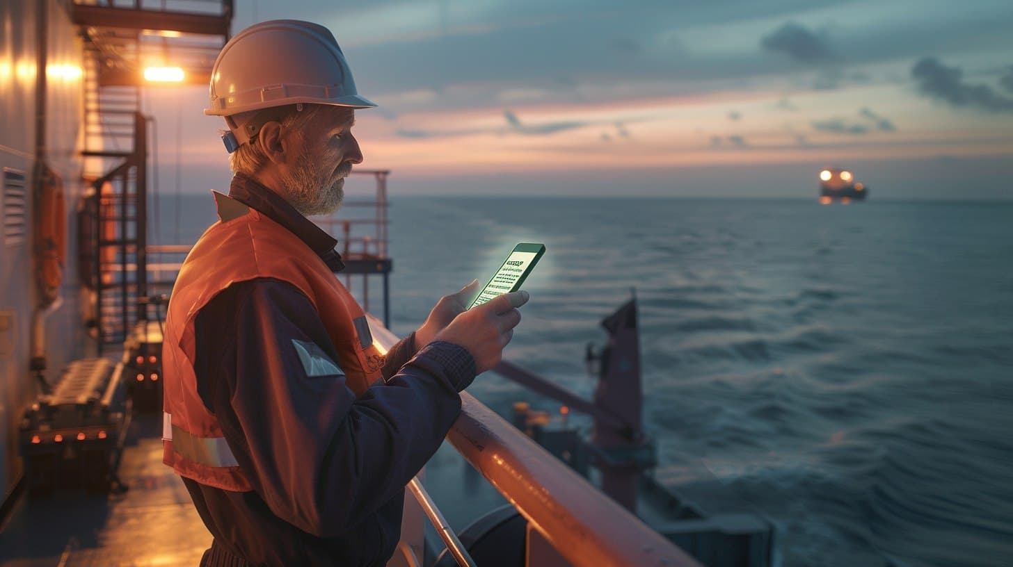 Maritime engineer using MEBAapp on deck
